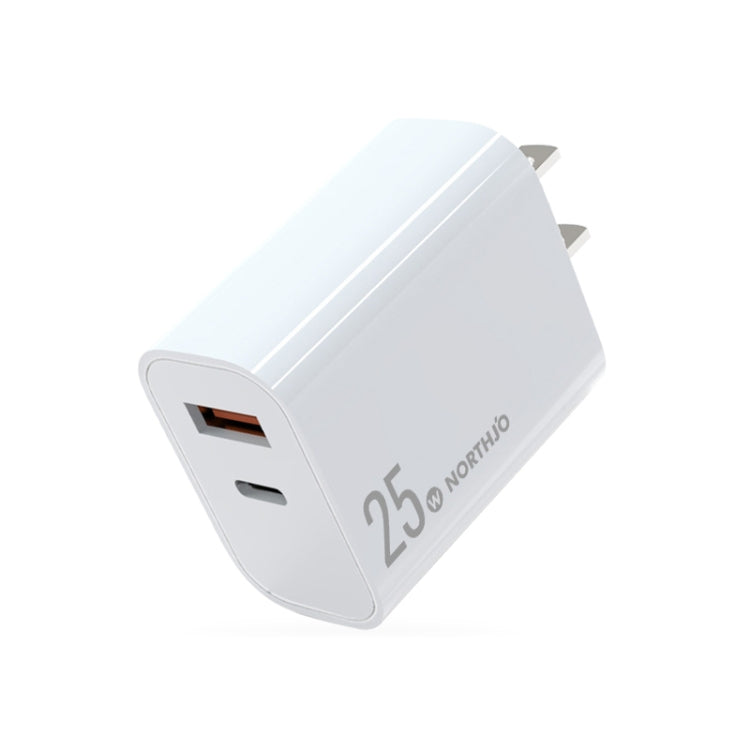 NORTHJO NOPD2502 PD 25W USB-C/Type-C + QC 3.0 USB デュアルポート急速充電器、USプラグ、EUプラグ、UKプラグ、AUプラグ