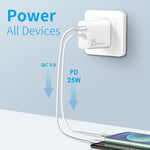NORTHJO NOPD2502 PD 25W USB-C/Type-C + QC 3.0 USB デュアルポート急速充電器、USプラグ、EUプラグ、UKプラグ、AUプラグ