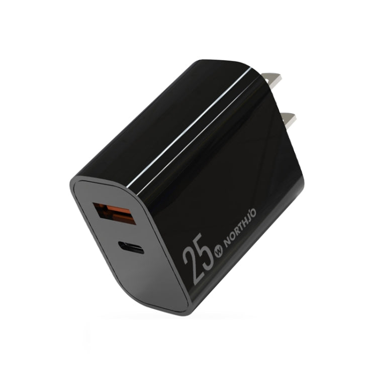 NORTHJO NOPD2502 PD 25W USB-C/Type-C + QC 3.0 USB デュアルポート急速充電器、USプラグ、EUプラグ、UKプラグ、AUプラグ