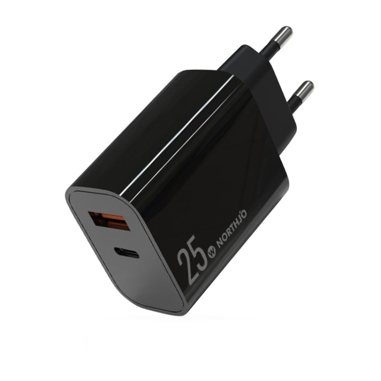 NORTHJO NOPD2502 PD 25W USB-C/Type-C + QC 3.0 USB デュアルポート急速充電器、USプラグ、EUプラグ、UKプラグ、AUプラグ