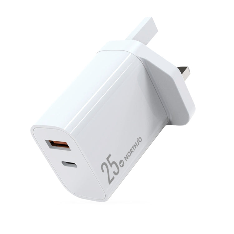 NORTHJO NOPD2502 PD 25W USB-C/Type-C + QC 3.0 USB デュアルポート急速充電器、USプラグ、EUプラグ、UKプラグ、AUプラグ