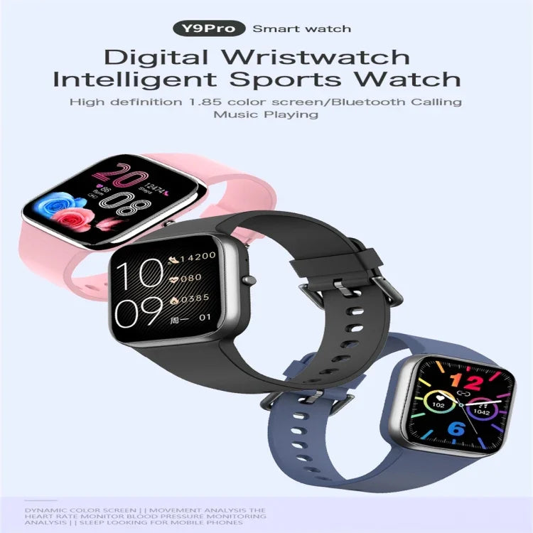 Y9 Pro 1.85インチカラースクリーンスマートウォッチ、心拍数モニタリング／血圧モニタリング対応