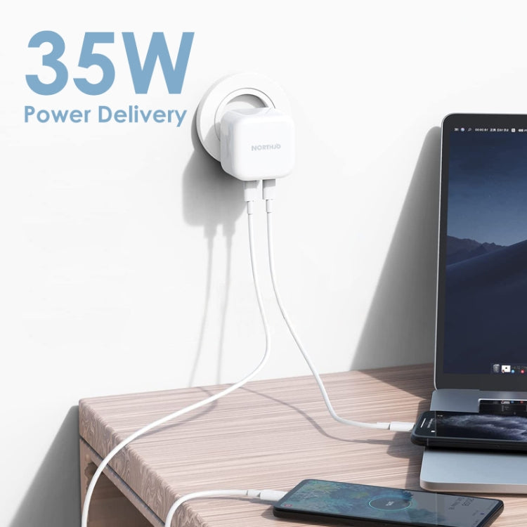 NORTHJO NOGAN3502 GaN PD PPS 35W デュアル USB-C / Type-C 壁用急速充電器、EUプラグ、UKプラグ