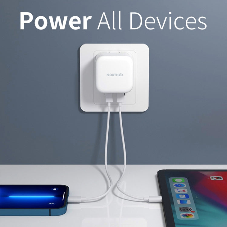NORTHJO NOGAN3502 GaN PD PPS 35W デュアル USB-C / Type-C 壁用急速充電器、EUプラグ、UKプラグ