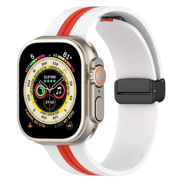 マグネットクラスプ二色シリコンウォッチバンド、Apple Watch Ultra 49mm用、Apple Watch Series 8&7 45mm用、Apple Watch Series 8&7 41mm用