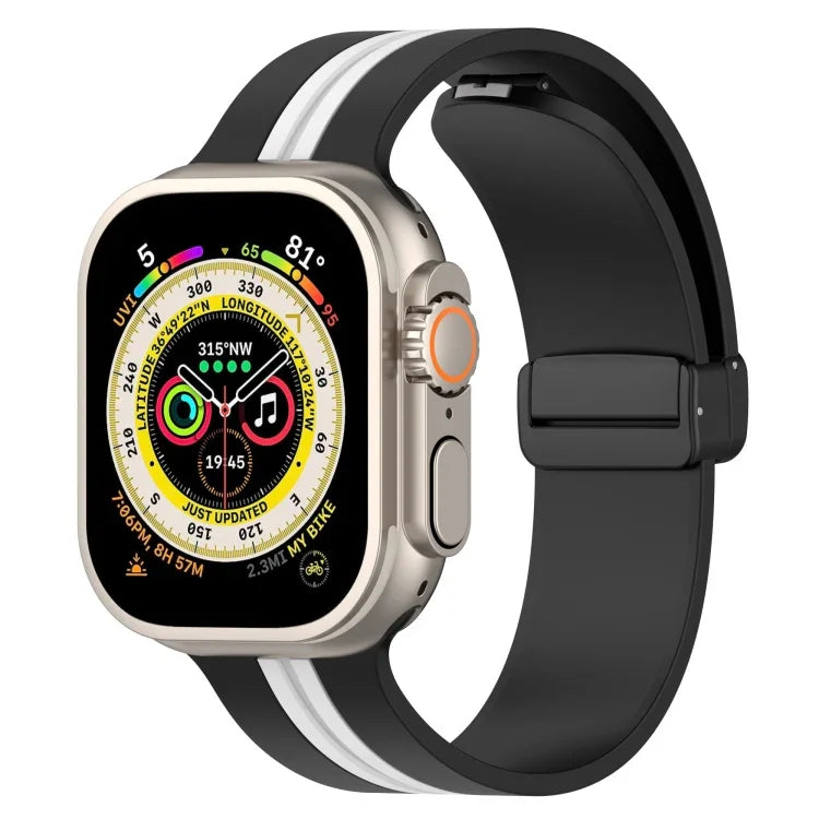 マグネットクラスプ二色シリコンウォッチバンド、Apple Watch Ultra 49mm用、Apple Watch Series 8&7 45mm用、Apple Watch Series 8&7 41mm用