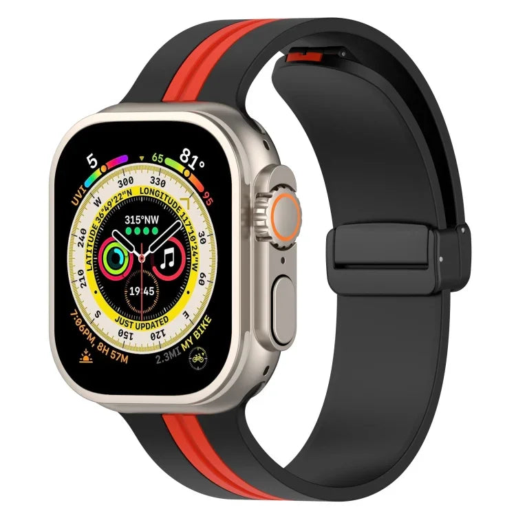 マグネットクラスプ二色シリコンウォッチバンド、Apple Watch Ultra 49mm用、Apple Watch Series 8&7 45mm用、Apple Watch Series 8&7 41mm用