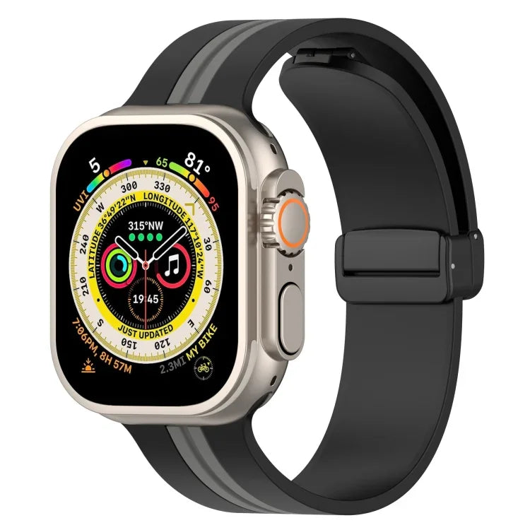 マグネットクラスプ二色シリコンウォッチバンド、Apple Watch Ultra 49mm用、Apple Watch Series 8&7 45mm用、Apple Watch Series 8&7 41mm用