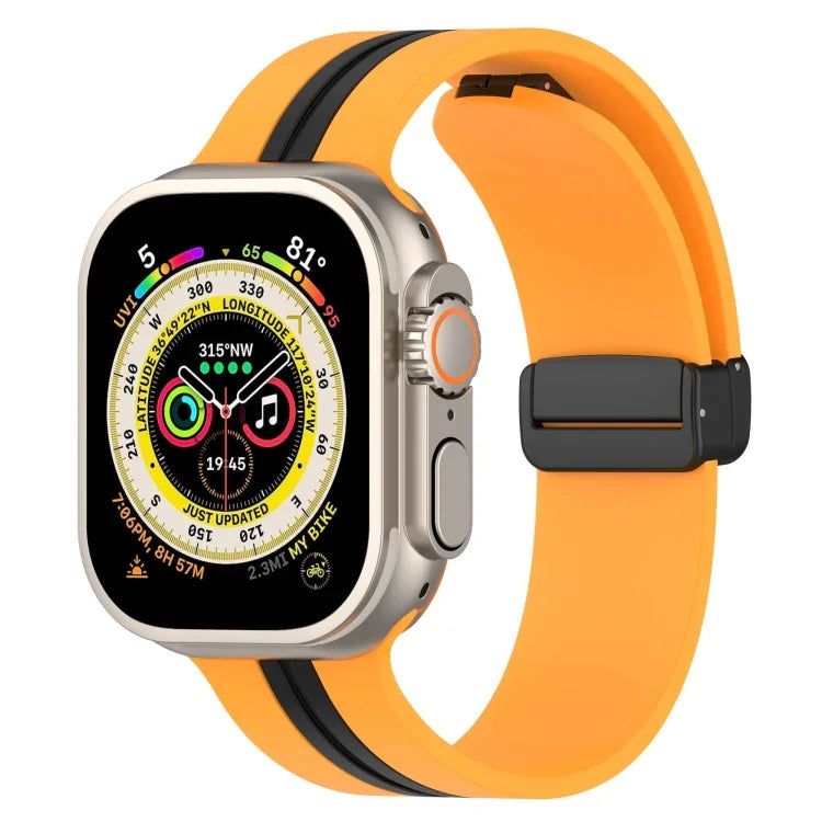 マグネットクラスプ二色シリコンウォッチバンド、Apple Watch Ultra 49mm用、Apple Watch Series 8&7 45mm用、Apple Watch Series 8&7 41mm用