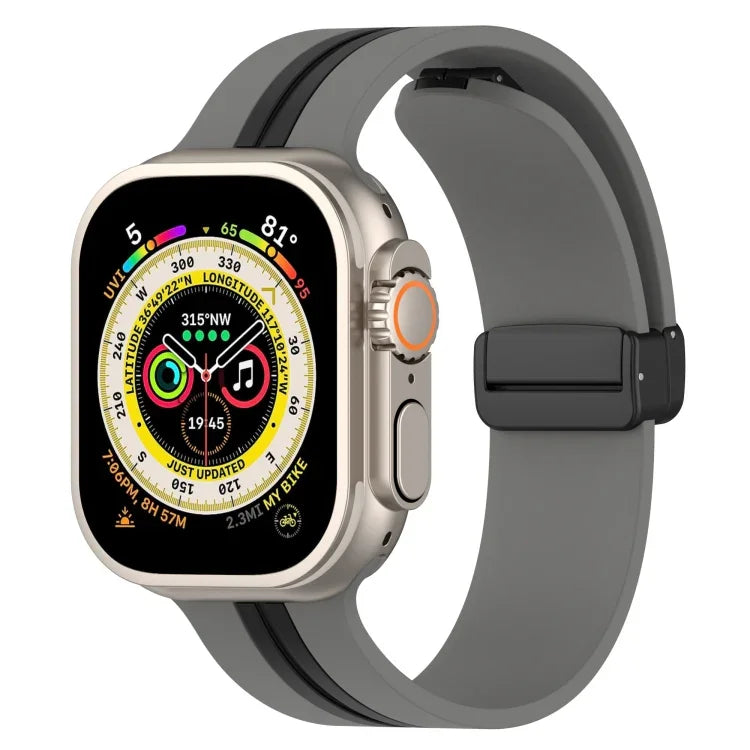 マグネットクラスプ二色シリコンウォッチバンド、Apple Watch Ultra 49mm用、Apple Watch Series 8&7 45mm用、Apple Watch Series 8&7 41mm用