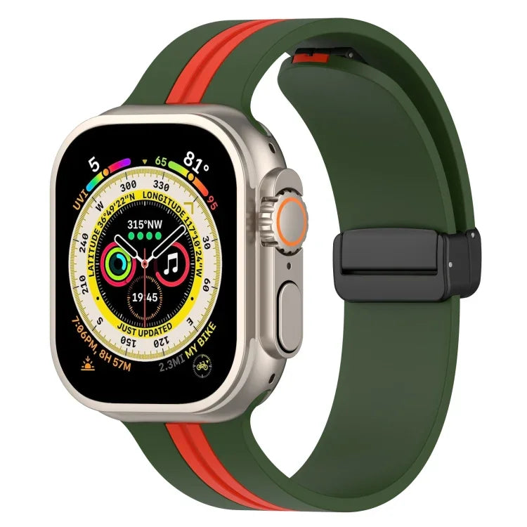 マグネットクラスプ二色シリコンウォッチバンド、Apple Watch Ultra 49mm用、Apple Watch Series 8&7 45mm用、Apple Watch Series 8&7 41mm用