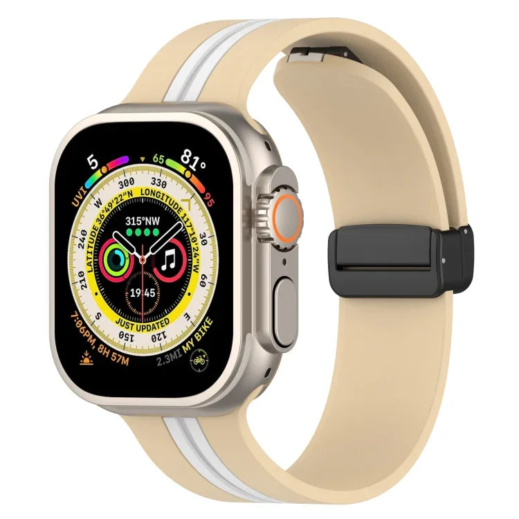 マグネットクラスプ二色シリコンウォッチバンド、Apple Watch Ultra 49mm用、Apple Watch Series 8&7 45mm用、Apple Watch Series 8&7 41mm用