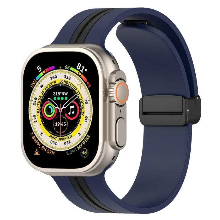 マグネットクラスプ二色シリコンウォッチバンド、Apple Watch Ultra 49mm用、Apple Watch Series 8&7 45mm用、Apple Watch Series 8&7 41mm用
