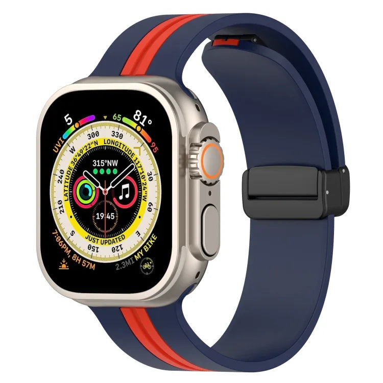 マグネットクラスプ二色シリコンウォッチバンド、Apple Watch Ultra 49mm用、Apple Watch Series 8&7 45mm用、Apple Watch Series 8&7 41mm用