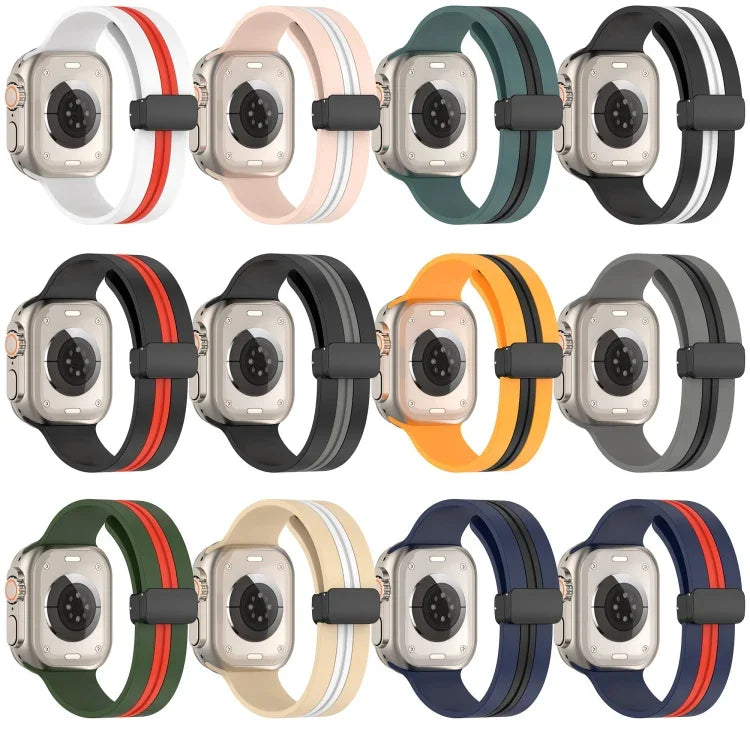 マグネットクラスプ二色シリコンウォッチバンド、Apple Watch Ultra 49mm用、Apple Watch Series 8&7 45mm用、Apple Watch Series 8&7 41mm用