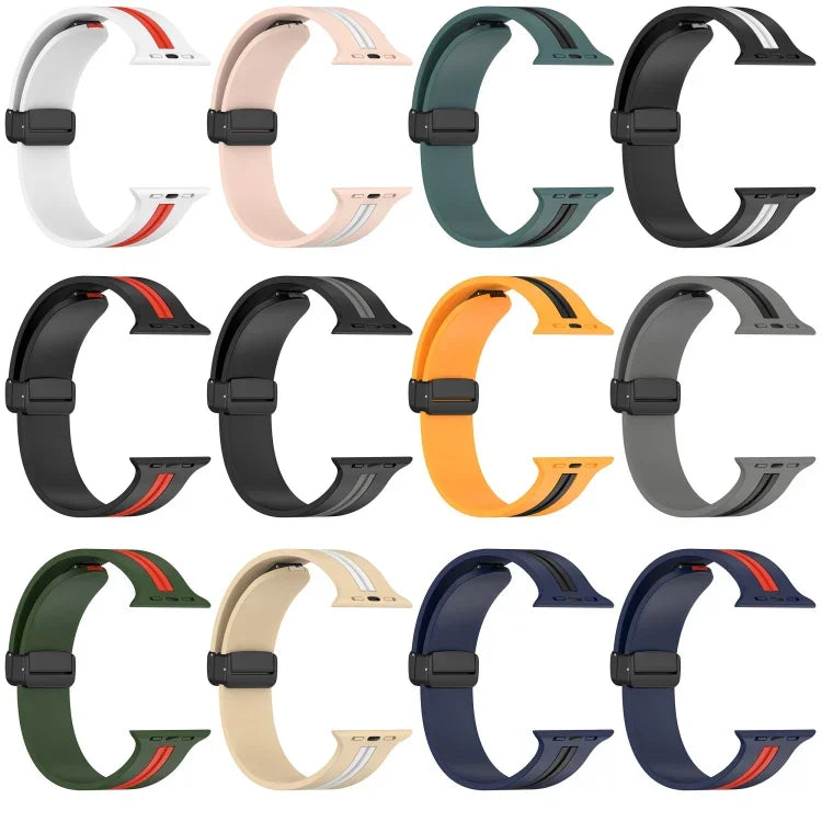 マグネットクラスプ二色シリコンウォッチバンド、Apple Watch Ultra 49mm用、Apple Watch Series 8&7 45mm用、Apple Watch Series 8&7 41mm用