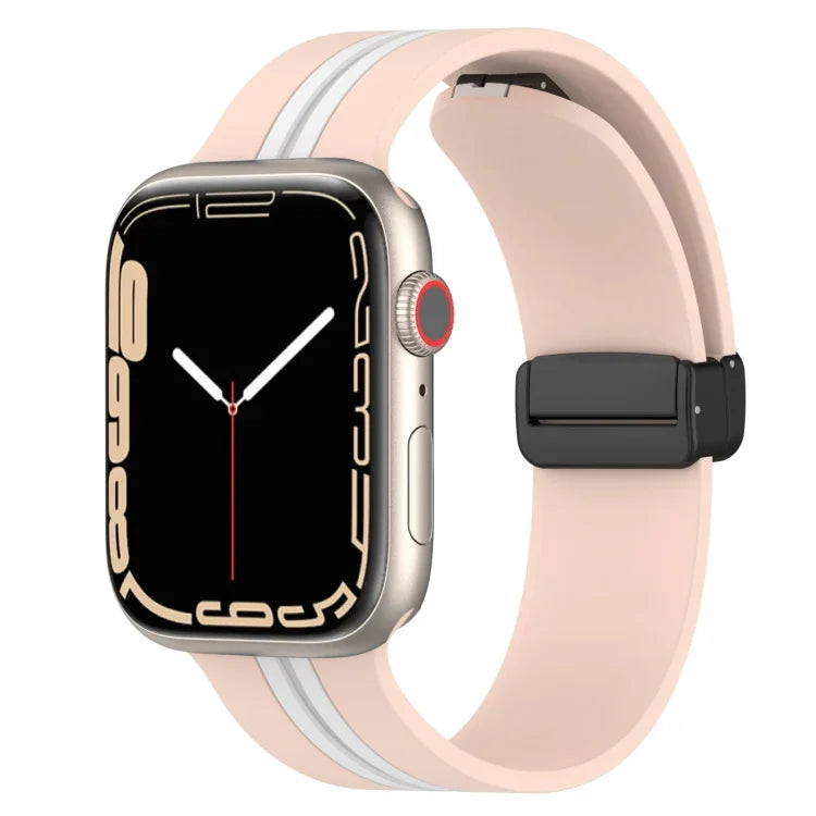マグネットクラスプ二色シリコンウォッチバンド、Apple Watch Ultra 49mm用、Apple Watch Series 8&7 45mm用、Apple Watch Series 8&7 41mm用