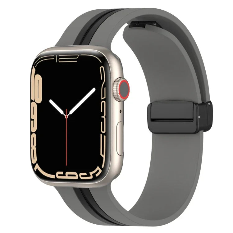 マグネットクラスプ二色シリコンウォッチバンド、Apple Watch Ultra 49mm用、Apple Watch Series 8&7 45mm用、Apple Watch Series 8&7 41mm用
