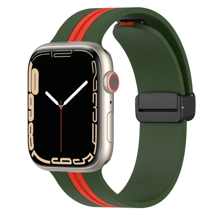 マグネットクラスプ二色シリコンウォッチバンド、Apple Watch Ultra 49mm用、Apple Watch Series 8&7 45mm用、Apple Watch Series 8&7 41mm用