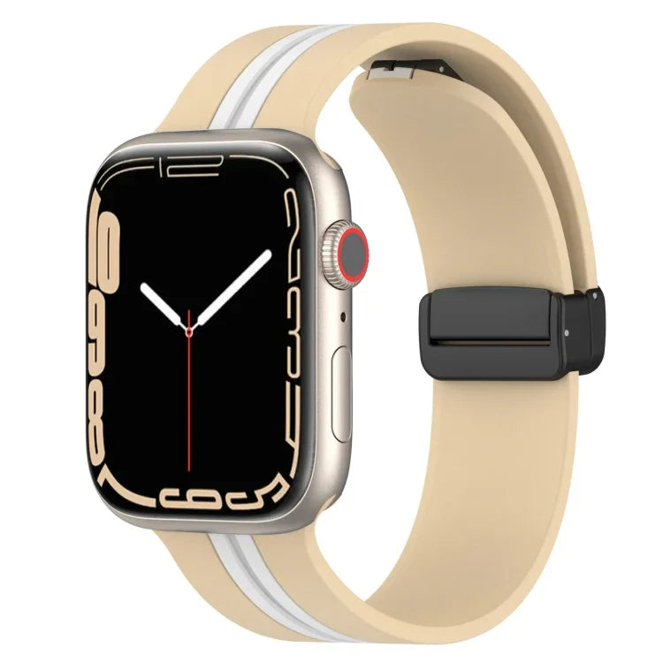 マグネットクラスプ二色シリコンウォッチバンド、Apple Watch Ultra 49mm用、Apple Watch Series 8&7 45mm用、Apple Watch Series 8&7 41mm用