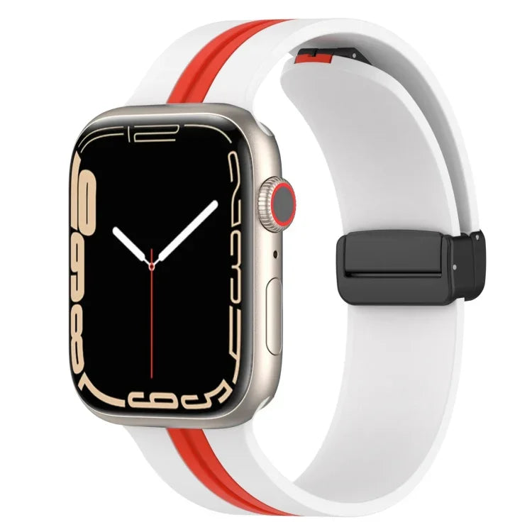 マグネットクラスプ二色シリコンウォッチバンド、Apple Watch Ultra 49mm用、Apple Watch Series 8&7 45mm用、Apple Watch Series 8&7 41mm用