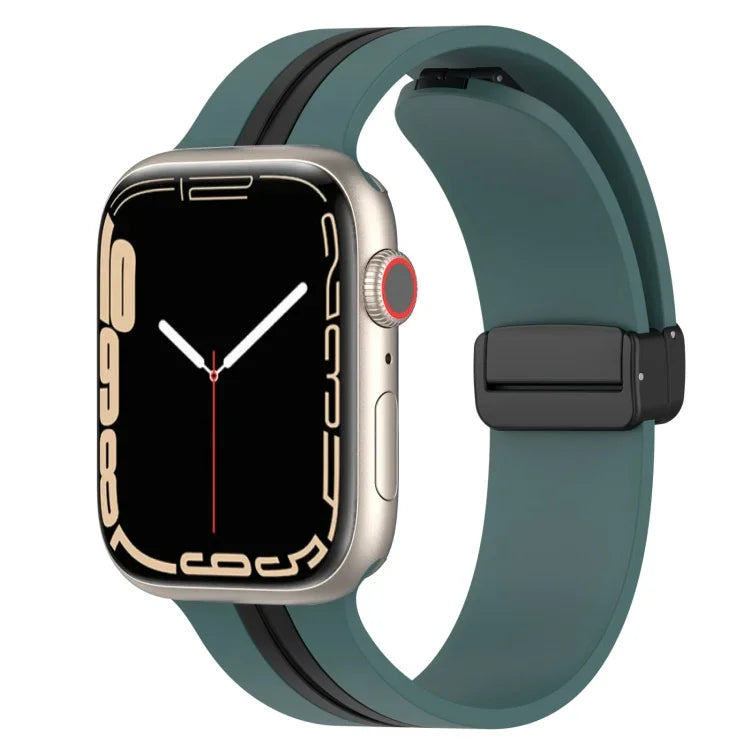 マグネットクラスプ二色シリコンウォッチバンド、Apple Watch Ultra 49mm用、Apple Watch Series 8&7 45mm用、Apple Watch Series 8&7 41mm用