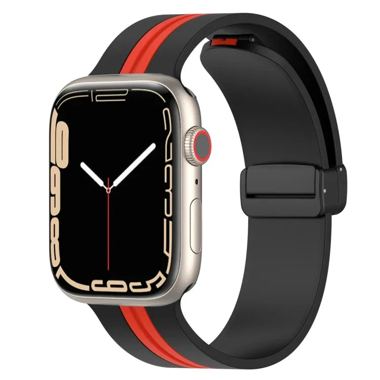 マグネットクラスプ二色シリコンウォッチバンド、Apple Watch Ultra 49mm用、Apple Watch Series 8&7 45mm用、Apple Watch Series 8&7 41mm用