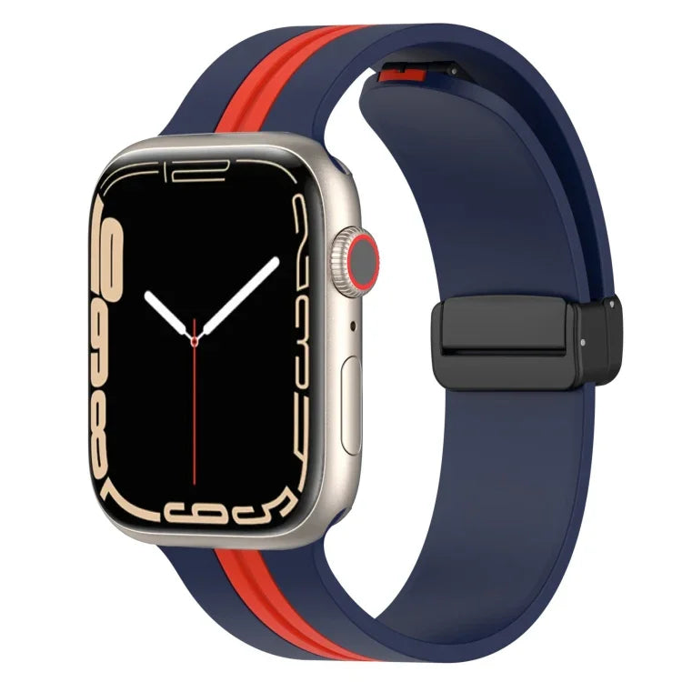 マグネットクラスプ二色シリコンウォッチバンド、Apple Watch Ultra 49mm用、Apple Watch Series 8&7 45mm用、Apple Watch Series 8&7 41mm用