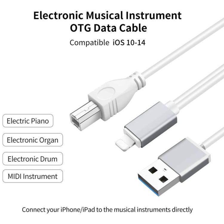 1m 8ピンからUSB＋MIDI 電子音楽楽器＆OTG＆充電多機能ケーブル iOS 10-14対応 MIDI＋OTG