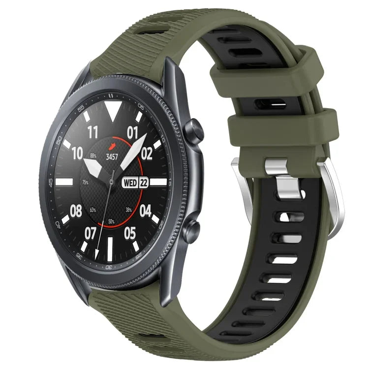 Samsung Galaxy Watch3 45mm、Samsung Galaxy Watch 46mm、Samsung Gear S3 Classic、Samsung Gear S3 Frontier 用22mmスポーツ二色スチールバックルシリコンウォッチバンド
