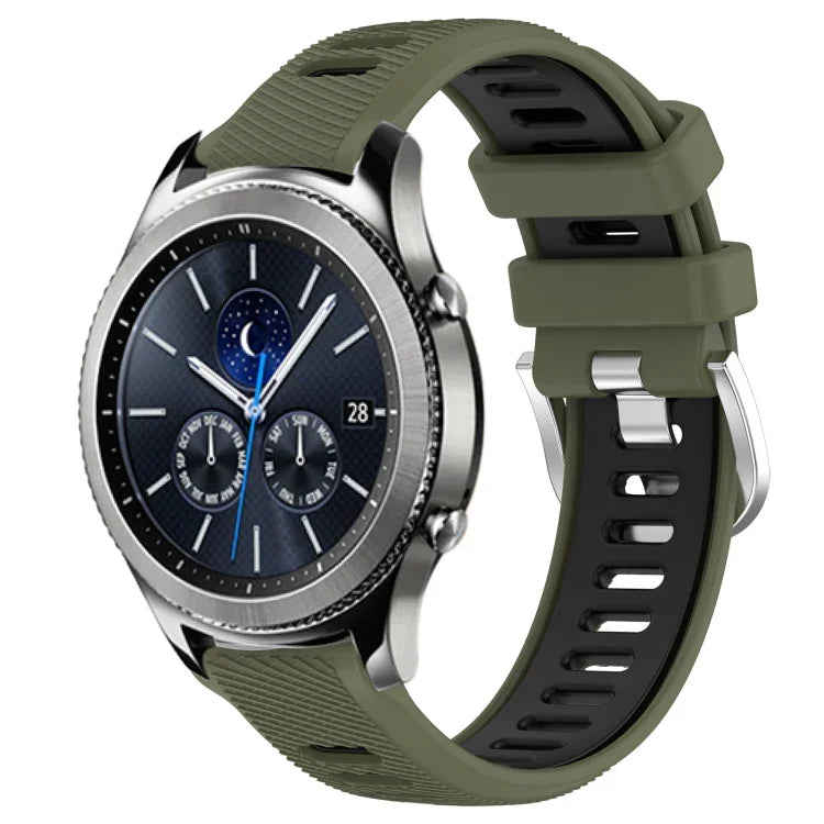 Samsung Galaxy Watch3 45mm、Samsung Galaxy Watch 46mm、Samsung Gear S3 Classic、Samsung Gear S3 Frontier 用22mmスポーツ二色スチールバックルシリコンウォッチバンド
