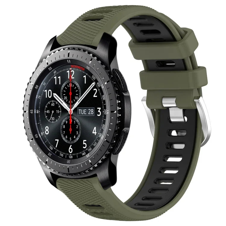 Samsung Galaxy Watch3 45mm、Samsung Galaxy Watch 46mm、Samsung Gear S3 Classic、Samsung Gear S3 Frontier 用22mmスポーツ二色スチールバックルシリコンウォッチバンド