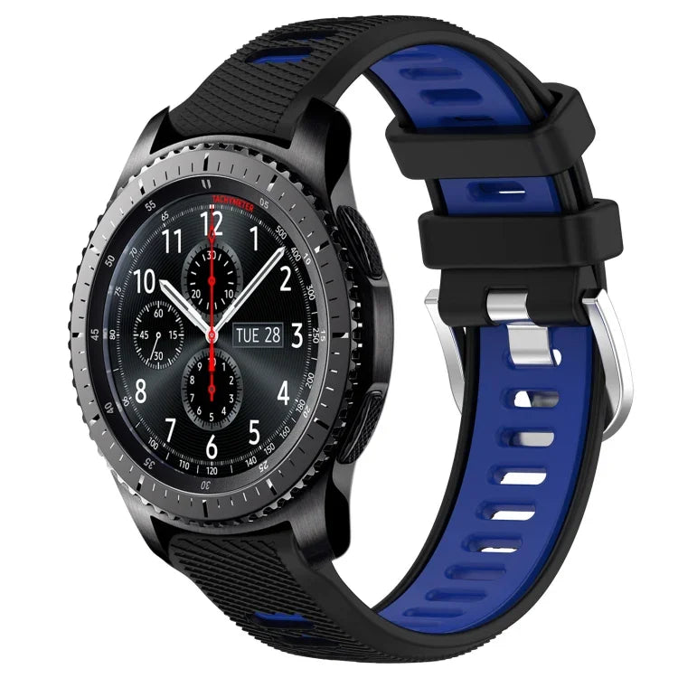 Samsung Galaxy Watch3 45mm、Samsung Galaxy Watch 46mm、Samsung Gear S3 Classic、Samsung Gear S3 Frontier 用22mmスポーツ二色スチールバックルシリコンウォッチバンド