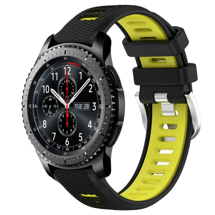 Samsung Galaxy Watch3 45mm、Samsung Galaxy Watch 46mm、Samsung Gear S3 Classic、Samsung Gear S3 Frontier 用22mmスポーツ二色スチールバックルシリコンウォッチバンド