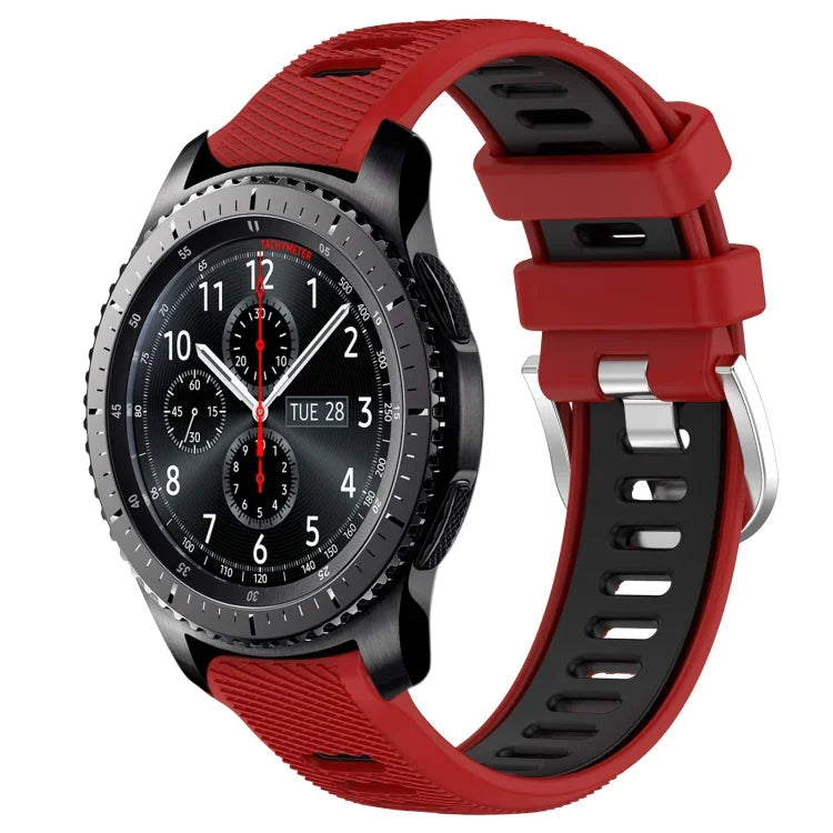 Samsung Galaxy Watch3 45mm、Samsung Galaxy Watch 46mm、Samsung Gear S3 Classic、Samsung Gear S3 Frontier 用22mmスポーツ二色スチールバックルシリコンウォッチバンド