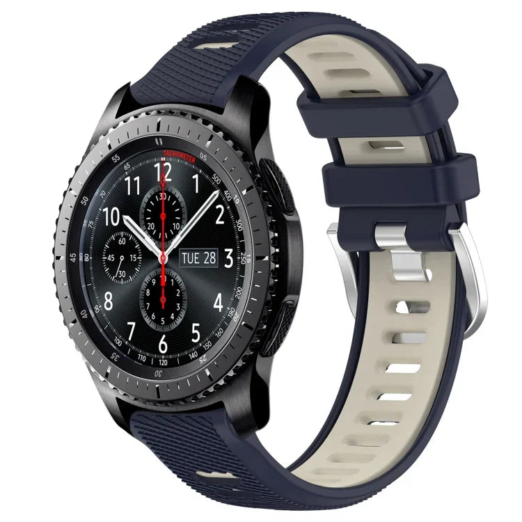 Samsung Galaxy Watch3 45mm、Samsung Galaxy Watch 46mm、Samsung Gear S3 Classic、Samsung Gear S3 Frontier 用22mmスポーツ二色スチールバックルシリコンウォッチバンド