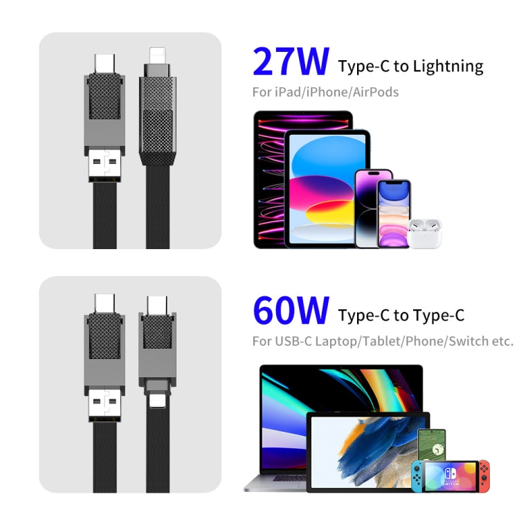 ENKAY ENK-CB134 4-in-1 60W USB-A / Type-C から 8ピン / Type-C ナイロン編み込み磁気急速充電データケーブル、0.15m、1.2m