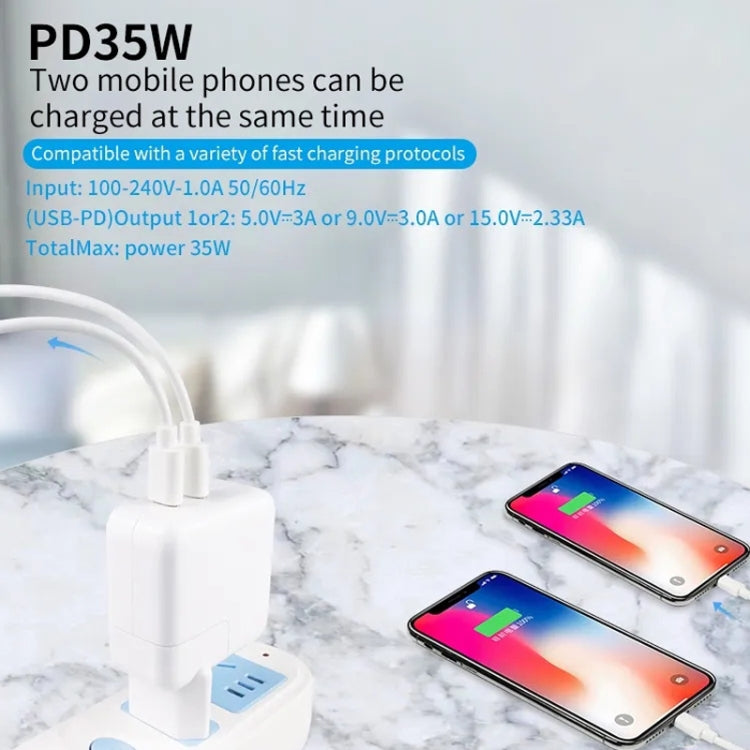 35W PD3.0 USB-C / Type-C デュアルポート充電器 iPhone / iPadシリーズ用、USプラグ、EUプラグ