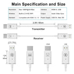 ワイヤレス HDMI 送信機・受信機キット、HDMI ワイヤレスエクステンダーアダプター、1080P 60fps ビデオオーディオ投影 PC、ノートパソコン、カメラから HDTV/プロジェクターへ