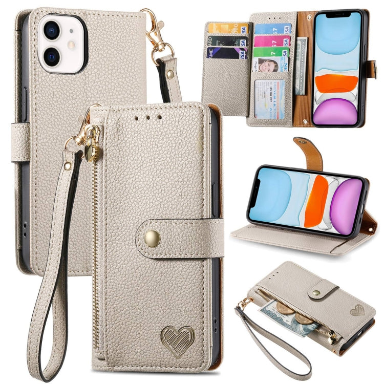ラブジッパー ストラップ付きレザー電話ケース、iPhone 11用、iPhone 11 Pro用、iPhone X / XS用、iPhone XR用、iPhone XS Max用、iPhone 7 Plus / 8 Plus用、iPhone 6 Plus / 6s Plus用、iPhone 6 / 6s用