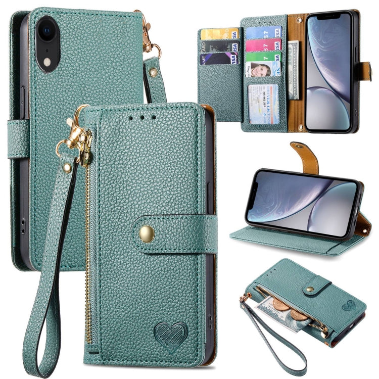 ラブジッパー ストラップ付きレザー電話ケース、iPhone 11用、iPhone 11 Pro用、iPhone X / XS用、iPhone XR用、iPhone XS Max用、iPhone 7 Plus / 8 Plus用、iPhone 6 Plus / 6s Plus用、iPhone 6 / 6s用
