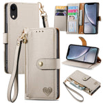 ラブジッパー ストラップ付きレザー電話ケース、iPhone 11用、iPhone 11 Pro用、iPhone X / XS用、iPhone XR用、iPhone XS Max用、iPhone 7 Plus / 8 Plus用、iPhone 6 Plus / 6s Plus用、iPhone 6 / 6s用