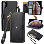 ラブジッパー ストラップ付きレザー電話ケース、iPhone 11用、iPhone 11 Pro用、iPhone X / XS用、iPhone XR用、iPhone XS Max用、iPhone 7 Plus / 8 Plus用、iPhone 6 Plus / 6s Plus用、iPhone 6 / 6s用