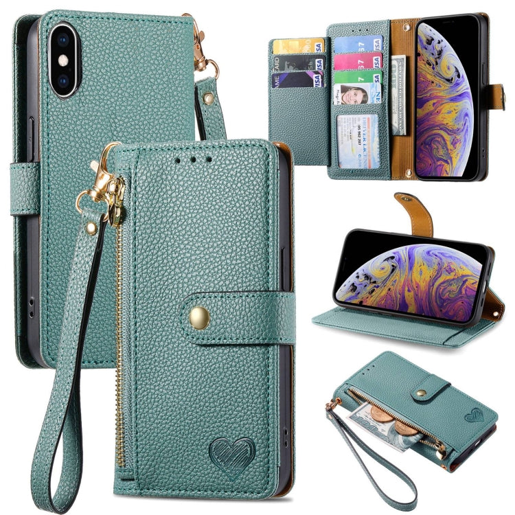 ラブジッパー ストラップ付きレザー電話ケース、iPhone 11用、iPhone 11 Pro用、iPhone X / XS用、iPhone XR用、iPhone XS Max用、iPhone 7 Plus / 8 Plus用、iPhone 6 Plus / 6s Plus用、iPhone 6 / 6s用