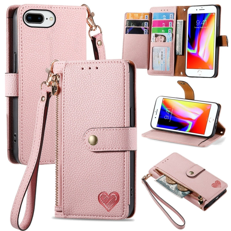 ラブジッパー ストラップ付きレザー電話ケース、iPhone 11用、iPhone 11 Pro用、iPhone X / XS用、iPhone XR用、iPhone XS Max用、iPhone 7 Plus / 8 Plus用、iPhone 6 Plus / 6s Plus用、iPhone 6 / 6s用