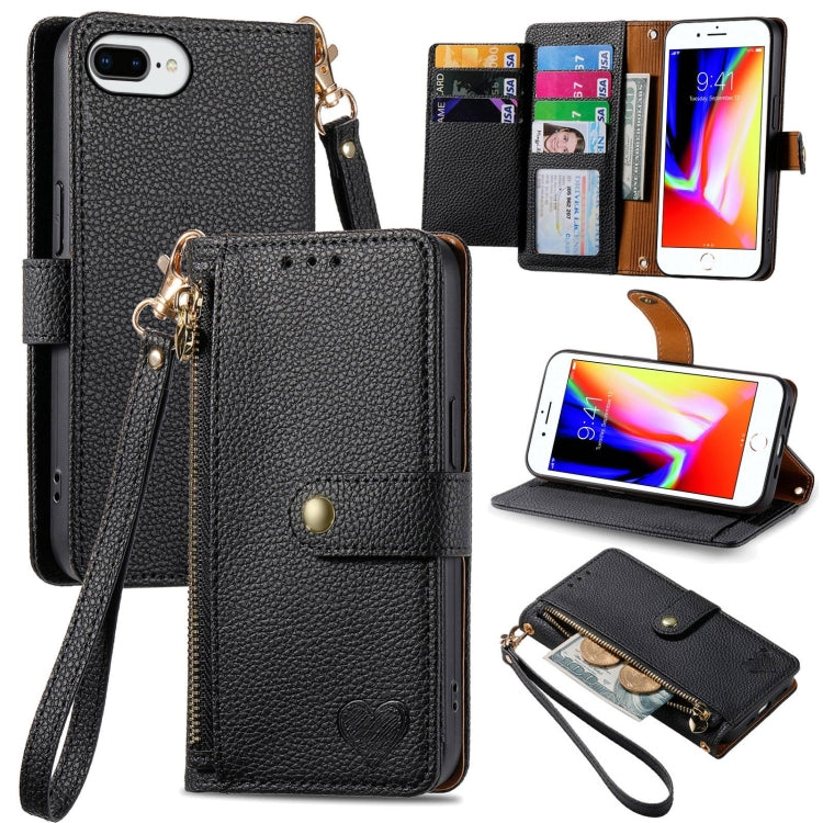 ラブジッパー ストラップ付きレザー電話ケース、iPhone 11用、iPhone 11 Pro用、iPhone X / XS用、iPhone XR用、iPhone XS Max用、iPhone 7 Plus / 8 Plus用、iPhone 6 Plus / 6s Plus用、iPhone 6 / 6s用