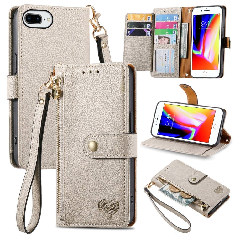 ラブジッパー ストラップ付きレザー電話ケース、iPhone 11用、iPhone 11 Pro用、iPhone X / XS用、iPhone XR用、iPhone XS Max用、iPhone 7 Plus / 8 Plus用、iPhone 6 Plus / 6s Plus用、iPhone 6 / 6s用