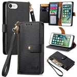 ラブジッパー ストラップ付きレザー電話ケース、iPhone 11用、iPhone 11 Pro用、iPhone X / XS用、iPhone XR用、iPhone XS Max用、iPhone 7 Plus / 8 Plus用、iPhone 6 Plus / 6s Plus用、iPhone 6 / 6s用