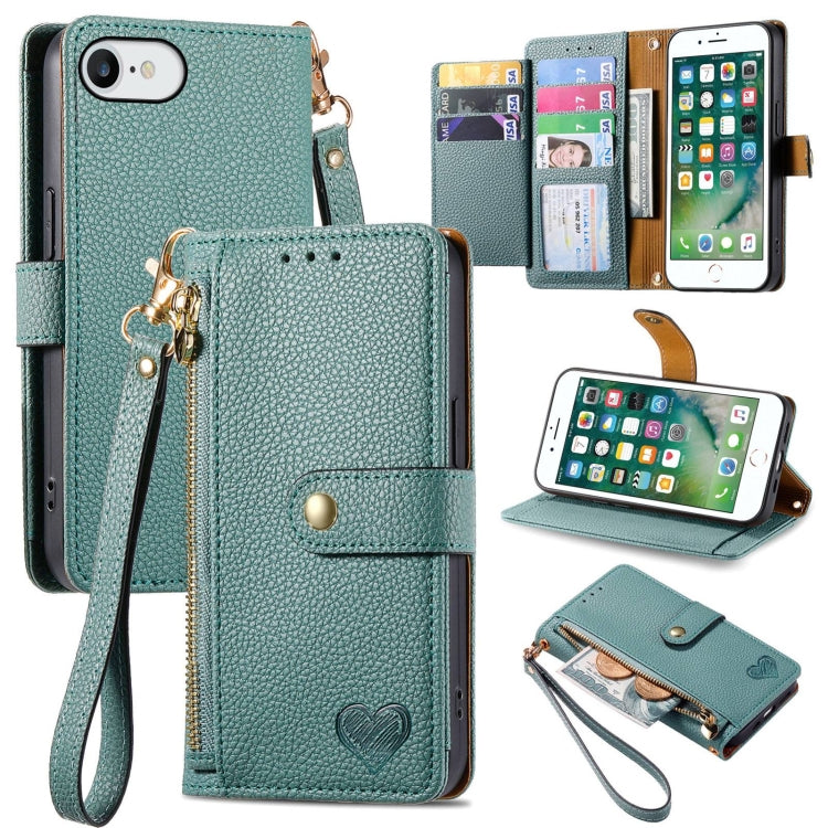 ラブジッパー ストラップ付きレザー電話ケース、iPhone 11用、iPhone 11 Pro用、iPhone X / XS用、iPhone XR用、iPhone XS Max用、iPhone 7 Plus / 8 Plus用、iPhone 6 Plus / 6s Plus用、iPhone 6 / 6s用