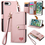 ラブジッパー ストラップ付きレザー電話ケース、iPhone 11用、iPhone 11 Pro用、iPhone X / XS用、iPhone XR用、iPhone XS Max用、iPhone 7 Plus / 8 Plus用、iPhone 6 Plus / 6s Plus用、iPhone 6 / 6s用